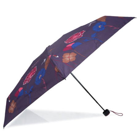 Isotoner Compact Mini Slim Manual Blue Flower Stripe Umbrella