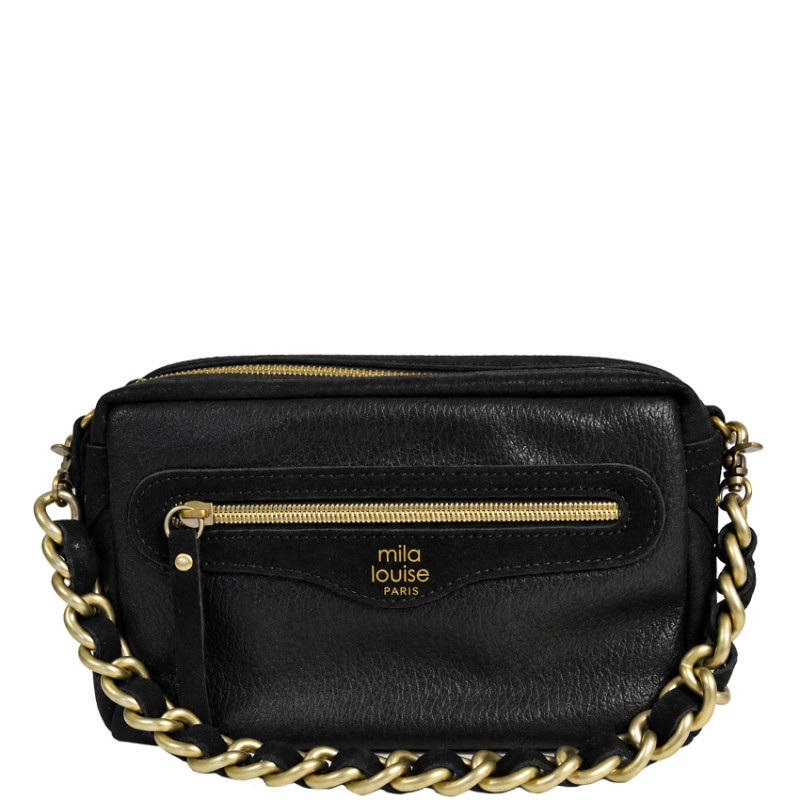 Mila Louise Masa GR Sac Porté Travers Grainé & Brillant Noir