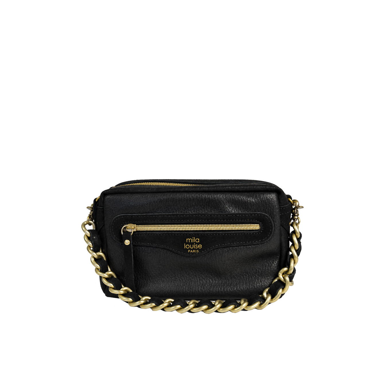 Mila Louise Masa GR Sac Porté Travers Grainé & Brillant Noir