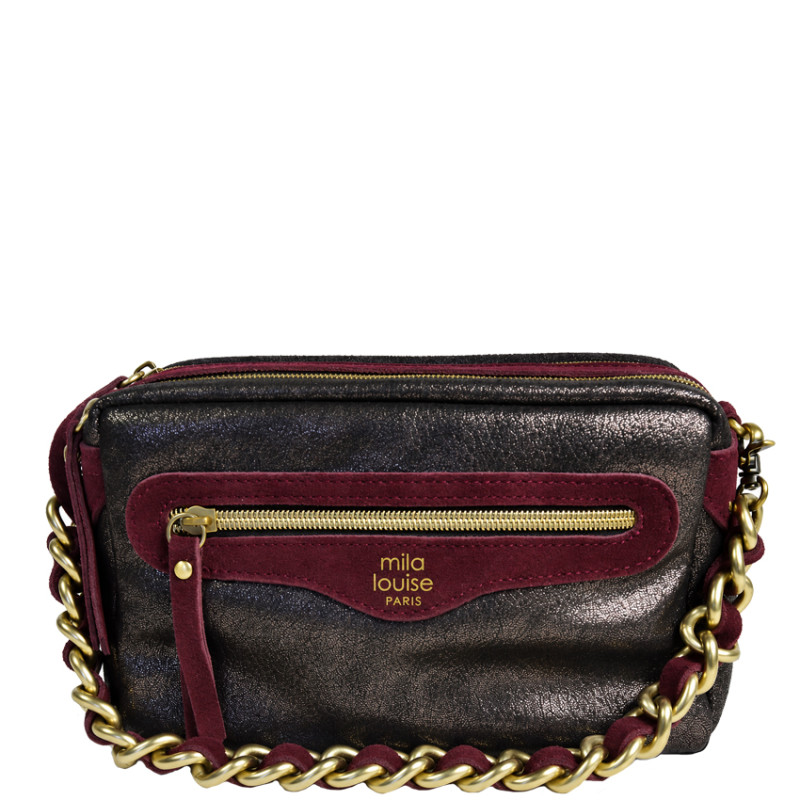 Mila Louise Masa GR Sac Porté Travers Grainé & Brillant Rouge Dark
