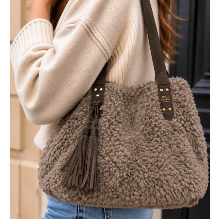 Mila Louise Nicole FR Shopping Bag Faux Fur Grey