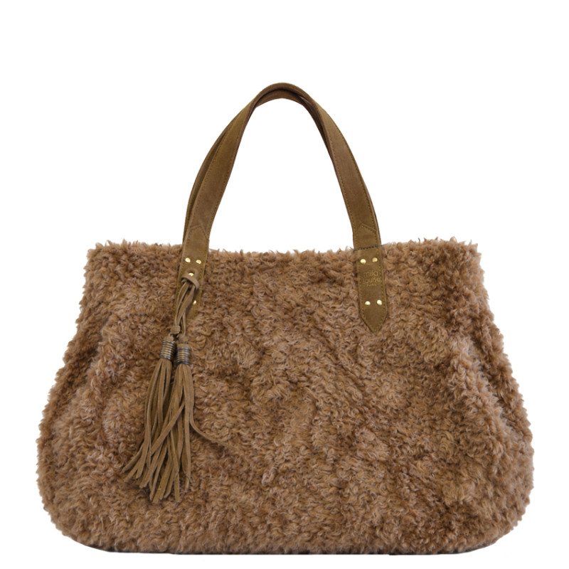 Mila Louise Nicole FR Shopping Bag Faux Fur Ochre