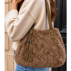 Mila Louise Nicole FR Shopping Bag Faux Fur Ochre