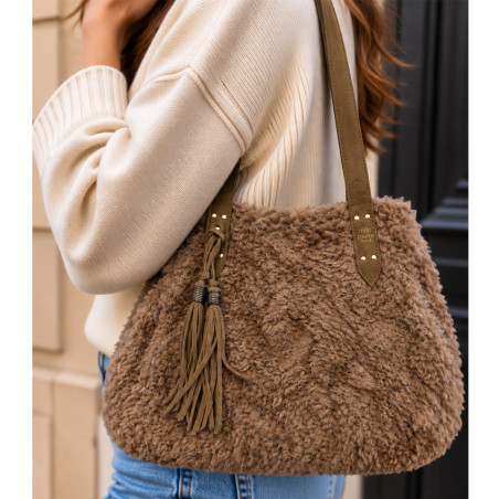 Mila Louise Nicole FR Shopping Bag Faux Fur Ochre
