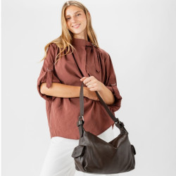 Biba Imlay Hobo Leather Bag IAY1L Dark Brown
