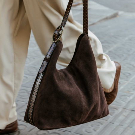 Biba Leff Sac Hobo LEF1L Marron Oscuro porté