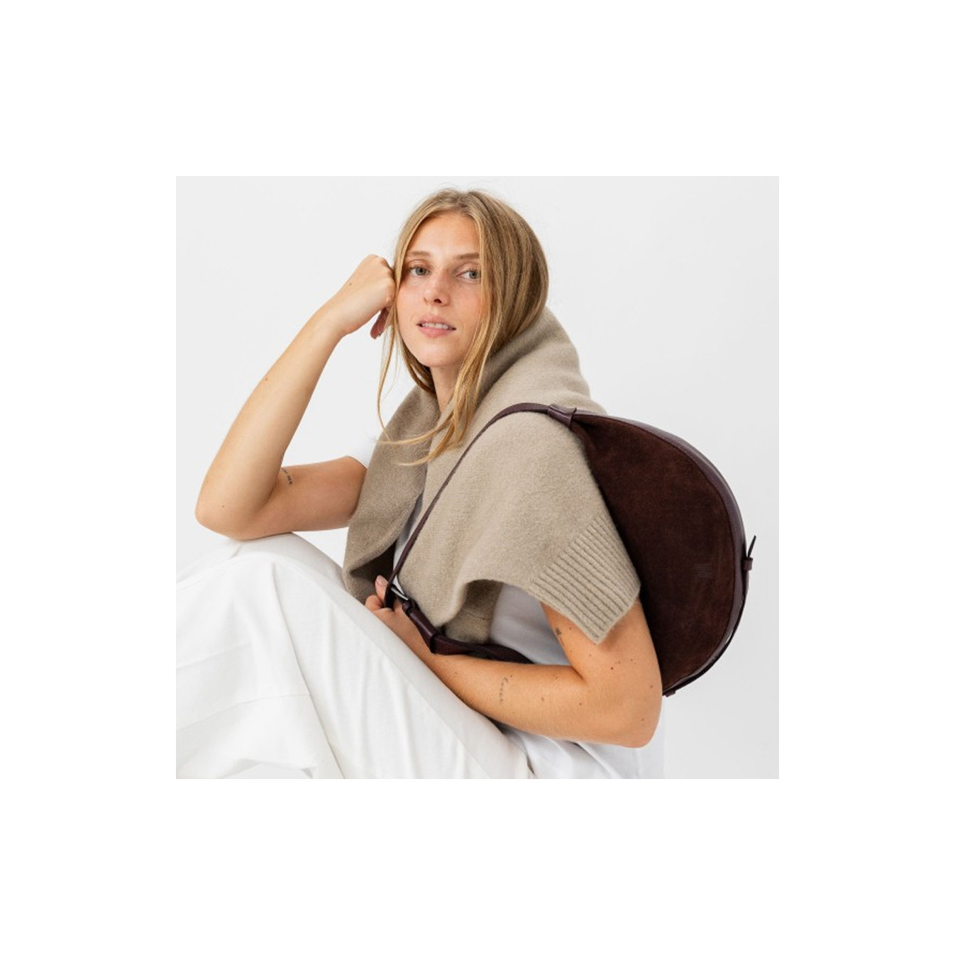 Biba Loa Drawstring Bag in Leather LAA1L Dark Brown