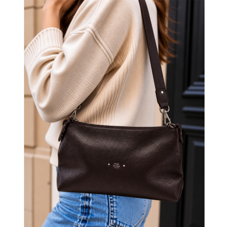 Mila Louise Noeli CC Besace En Cuir Grainé Brun