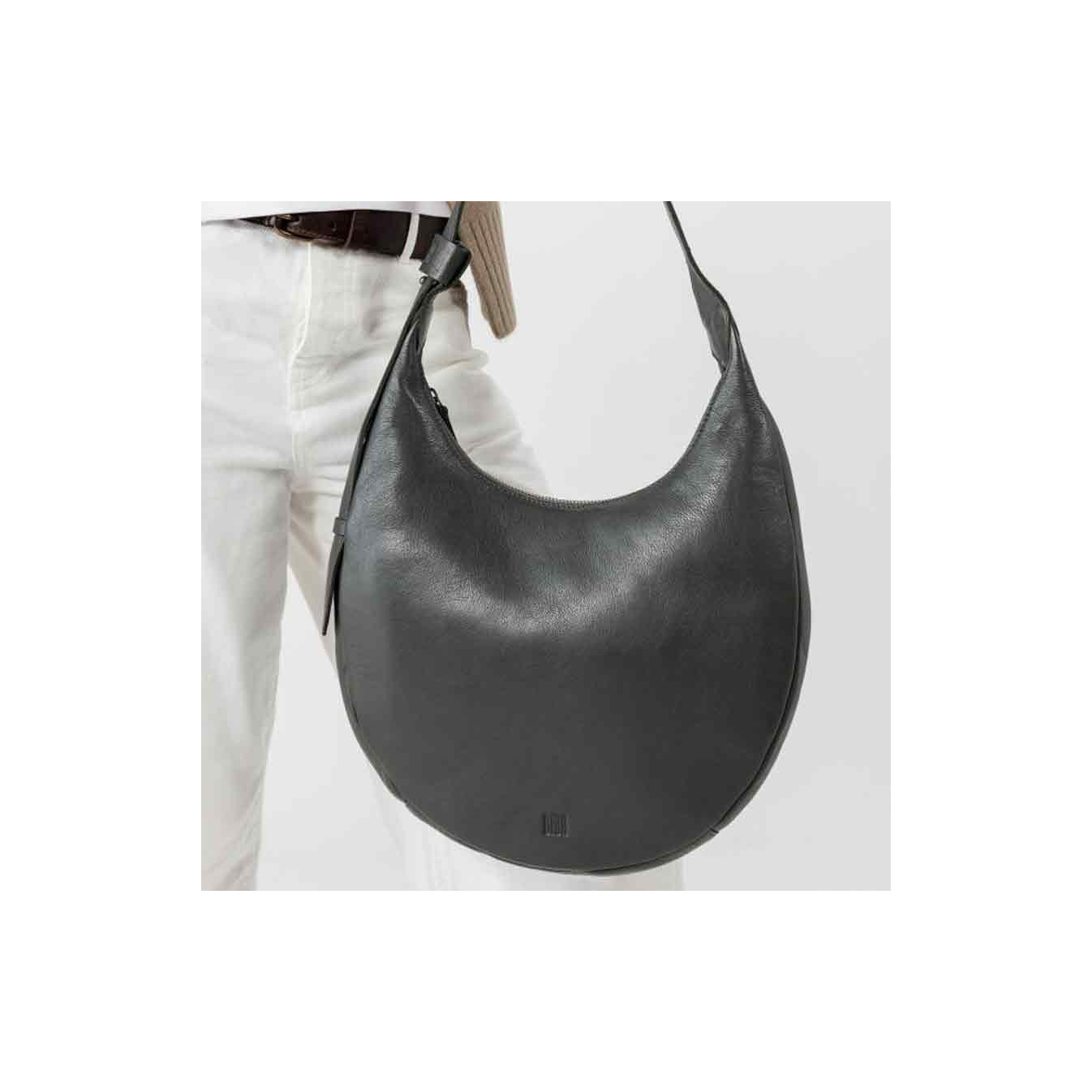 Biba Ludlow Hobo Bag in Washed Calfskin Leather LUW1L Anthracite