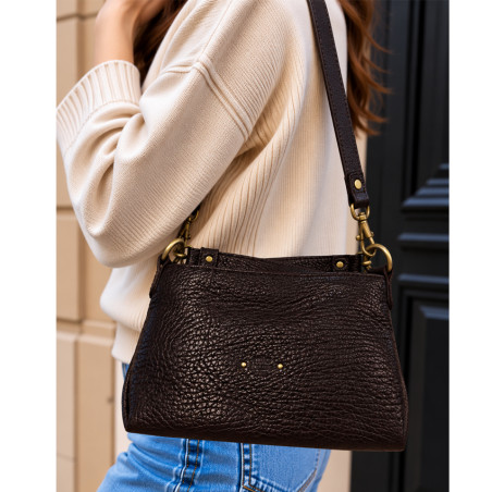 Mila Louise Noeli XS E1 Small Crossbody Bag in Grained Brown Leather