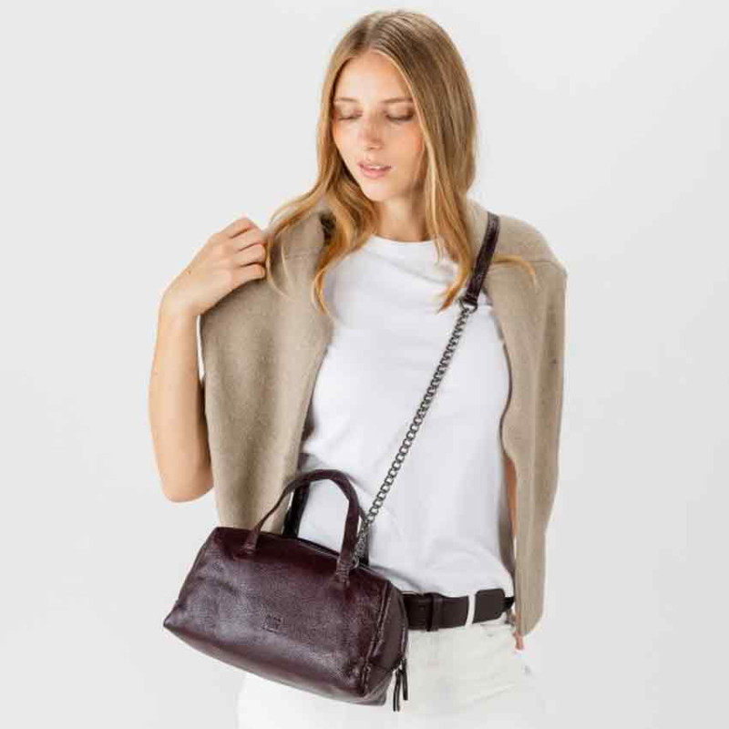 Biba Meredith Bowling Bag and Shoulder Bag in Leather MED1L Bordeaux