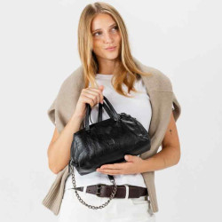 Biba Meredith Bowling Bag and Shoulder Bag in Leather MED1L Black