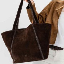 Biba Narrows Sac Shopper En Cuir NAW1L Marron Oscuro porté main