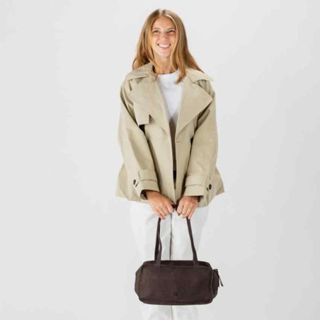 Biba New Blaine Shoulder Bag in Nubuck Leather NEL1L Dark Brown