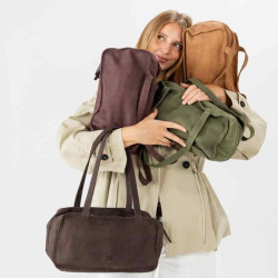 Biba New Blaine Shoulder Bag in Nubuck Leather NEL1L Dark Brown