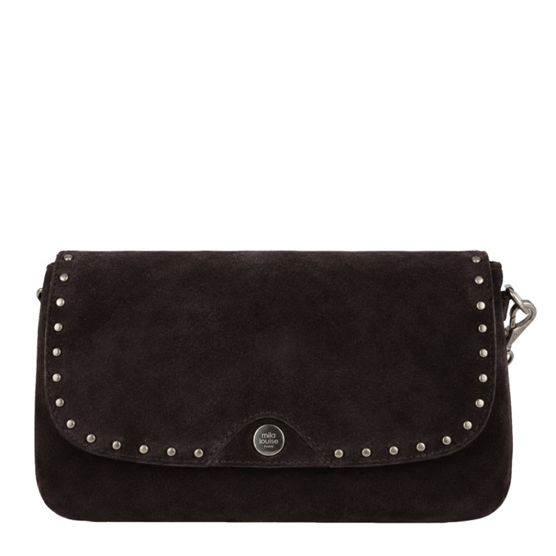 Mila Louise Odile VC Sac Porté Travers En Cuir & Détails Cloutés Brun Dark