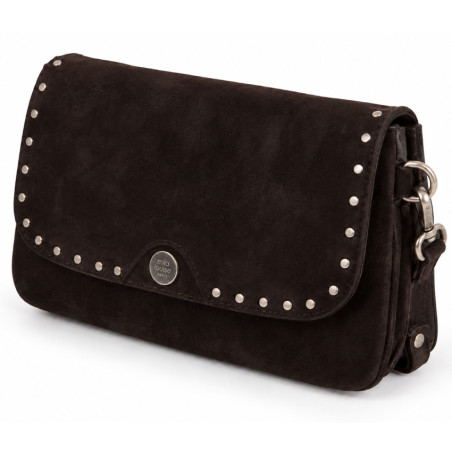 Mila Louise Odile VC Crossbody Leather Bag & Stud Details Brun Dark