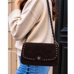 Mila Louise Odile VC Crossbody Leather Bag & Stud Details Brun Dark