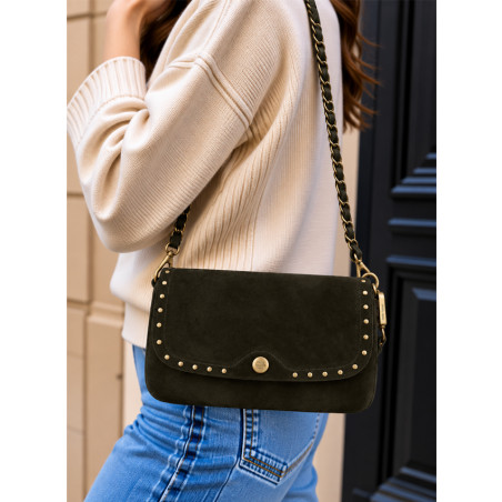 Mila Louise Odile VC Sac Porté Travers En Cuir & Détails Cloutés Kaki