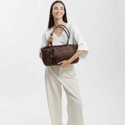 Biba Perkins Woven Leather Tote Bag PER10L Tan
