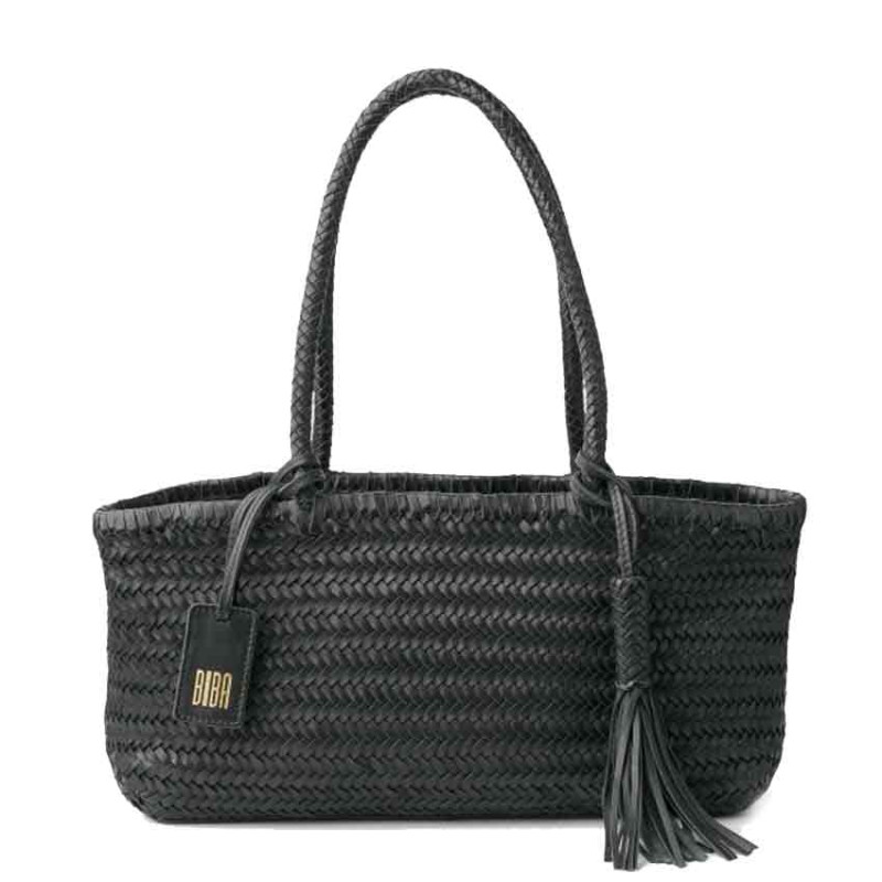 Biba Perkins Woven Leather Tote Bag PER10L Negro