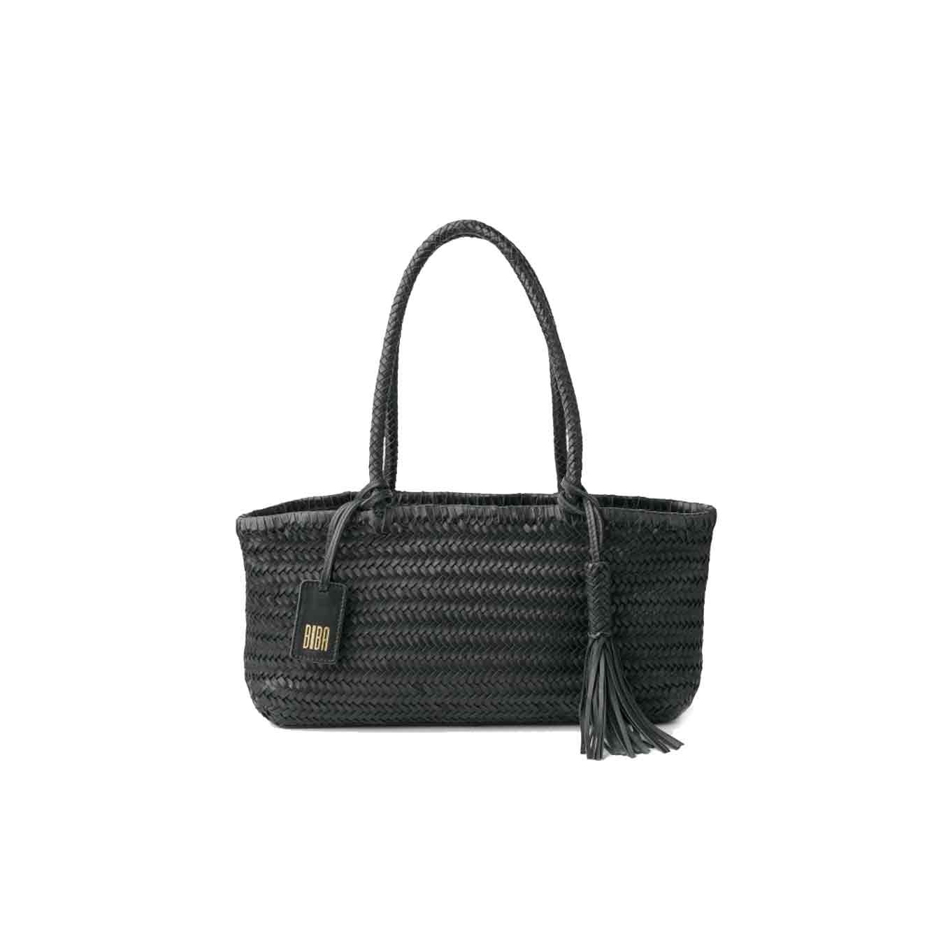 Biba Perkins Woven Leather Tote Bag PER10L Negro