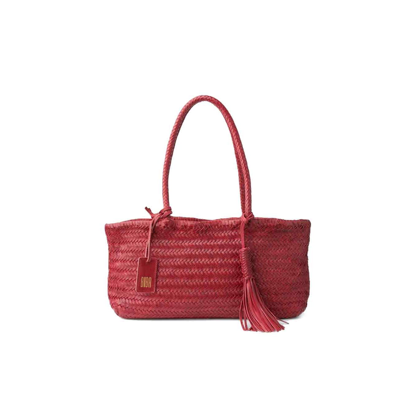 Biba Perkins Woven Leather Tote Bag PER10L Rojo