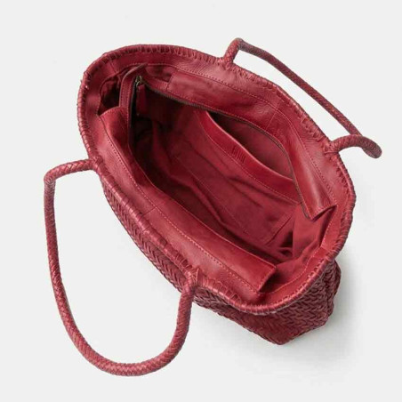 Biba Perkins Sac Cabas Baguette Cuir Tressé PER10L Rojo ouvert