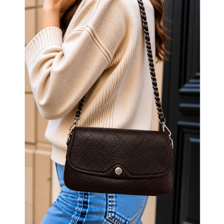 Mila Louise Odile CC Crossbody Bag in Brown Grained Leather