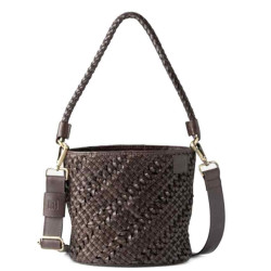 Biba Selma Bucket Bag in Woven Leather SEM1L Dark Brown