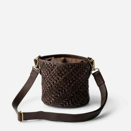Biba Selma Bucket Bag in Woven Leather SEM1L Dark Brown