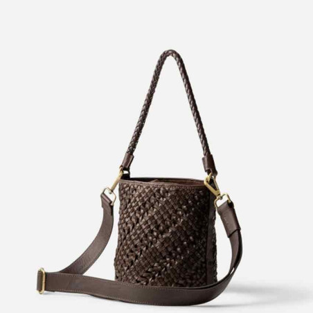 Biba Selma Bucket Bag in Woven Leather SEM1L Dark Brown