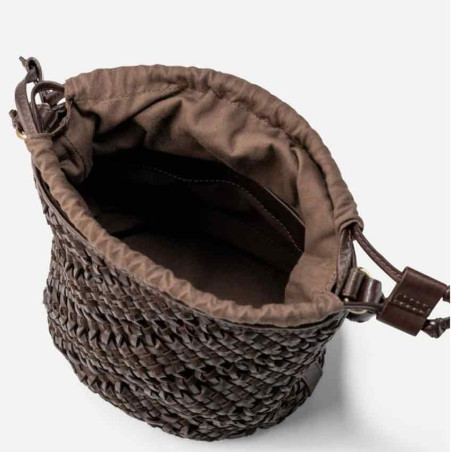 Biba Selma Bucket Bag in Woven Leather SEM1L Dark Brown