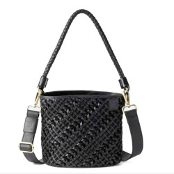 Biba Selma Bucket Bag in Woven Leather SEM1L Negro