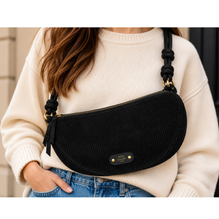 Mila Louise Ove VFR 2 Grand Sac Banane Velours Côtelé Noir porté