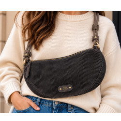 Mila Louise Ove VFR 2 Grand Sac Banane Velours Côtelé Gris Dark porté