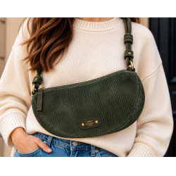 Mila Louise Ove VFR 2 Grand Sac Banane Velours Côtelé Kaki Dark