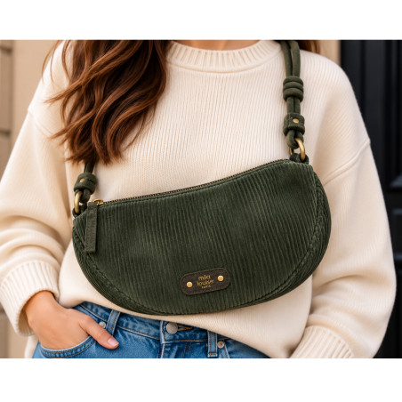 Mila Louise Ove VFR 2 Grand Sac Banane Velours Côtelé Kaki Dark