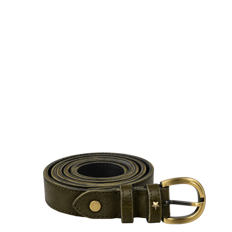 Mila Louise Pallas CC Leather Belt in Khaki