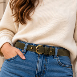 Mila Louise Pallas CC Leather Belt in Khaki