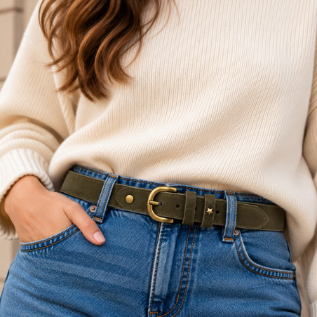 Mila Louise Pallas CC Ceinture En Cuir Kaki porté