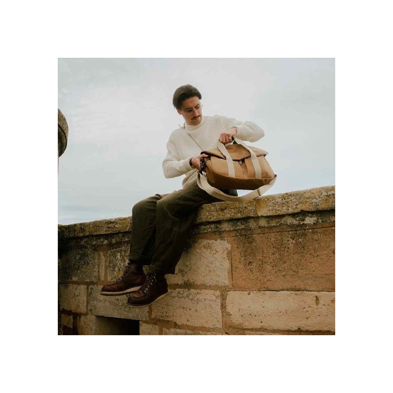 Bleu de Chauffe Business Musette Tote Bag and Camel Leather BM