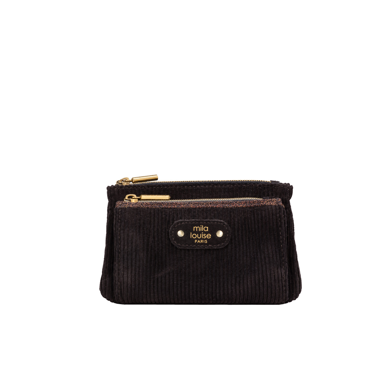 Mila Louise Paloma VFR2 Coin Purse Velvet Côtelé & Shiny Dark Brown