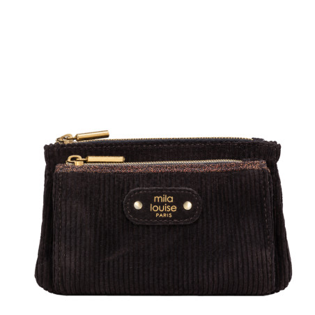 Mila Louise Paloma VFR2 Coin Purse Velvet Côtelé & Shiny Dark Brown