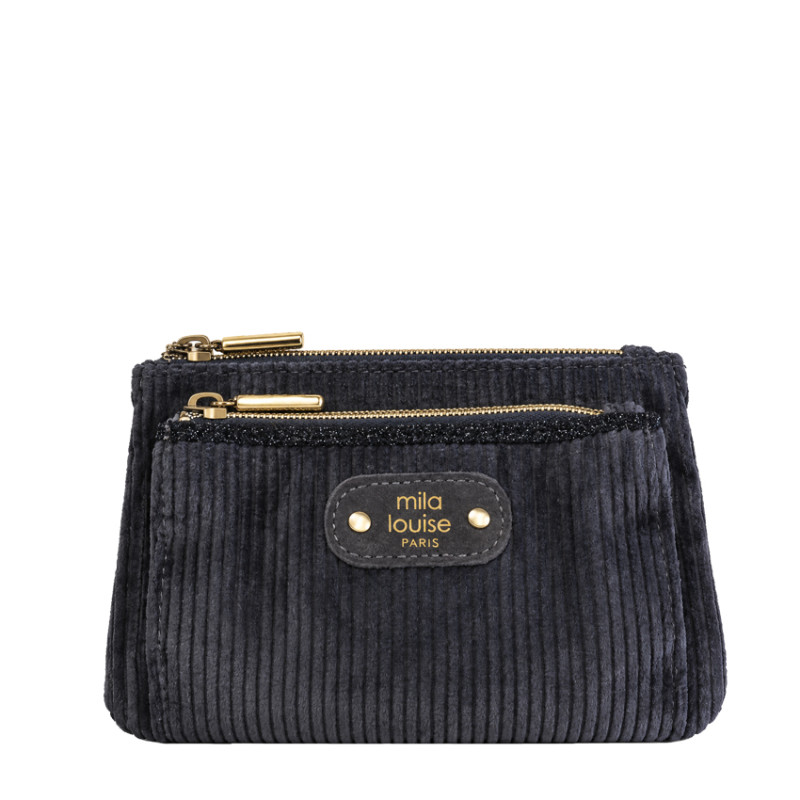 Mila Louise Paloma VFR2 Porte-Monnaie Effet Velours Côtelé & Brillant Gris Dark