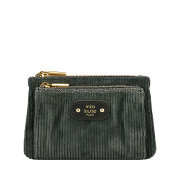 Mila Louise Paloma VFR2 Porte-Monnaie Effet Velours Côtelé & Brillant Kaki Dark