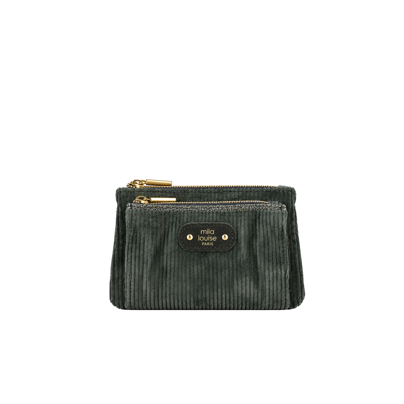 Mila Louise Paloma VFR2 Porte-Monnaie Effet Velours Côtelé & Brillant Kaki Dark