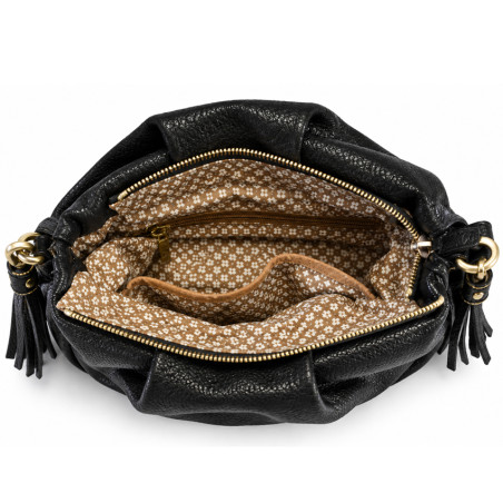 Mila Louise Priscia GR Sac Bourse Effet Grainé & Brillant Noir ouvert