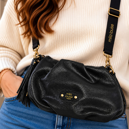 Mila Louise Priscia GR Crossbody Bag Shiny Grainy Black