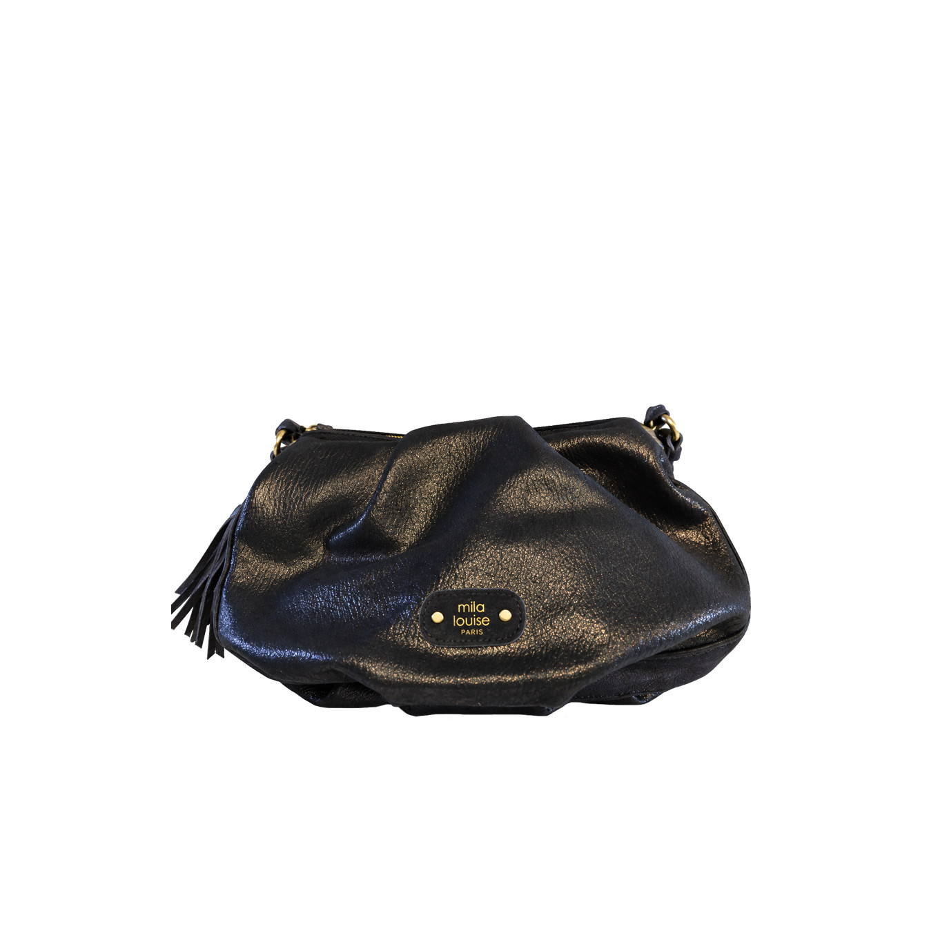 Mila Louise Priscia GR Sac Bourse Effet Grainé & Brillant Brun Dark